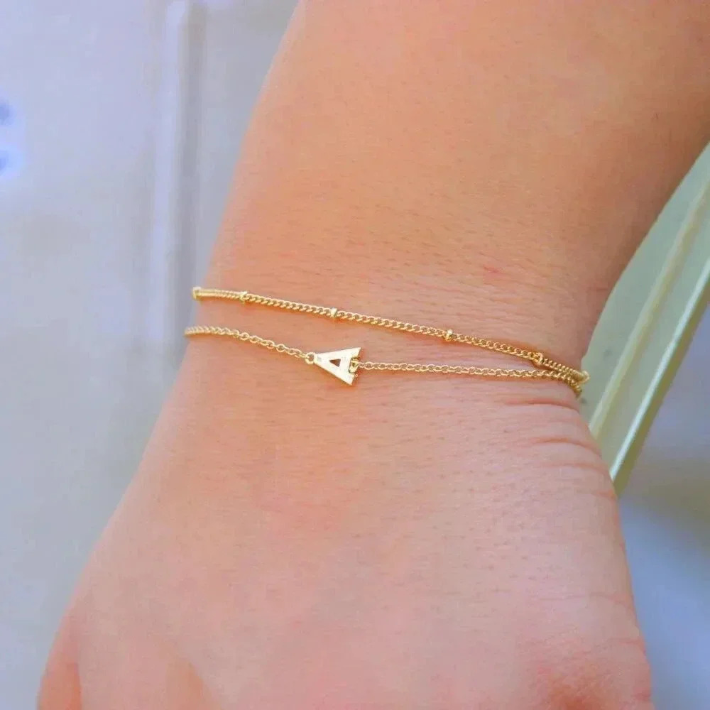 💛LIMITED EDITION!! Letter A-Z Initial Gold Bracelet 2 Layered Chain, ELDM22188 - Picture 12 of 13